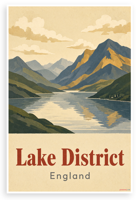 Lake District England Vintage Travel 12"x18" US Made Poster