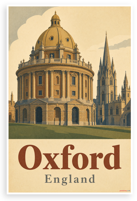 Oxford England Vintage Travel Poster 12"x18" US Made Poster