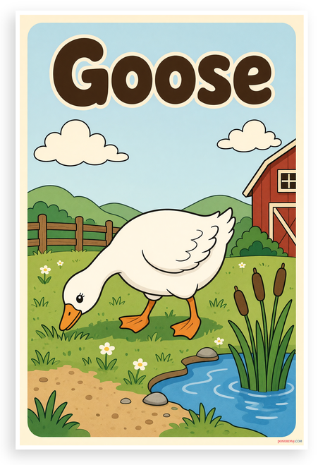 Goose Farm Animal Children's Illustration 12"x18" US Made Poster