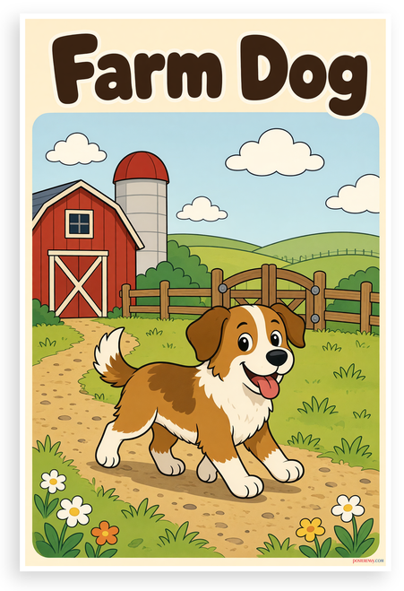 Farm Dog Children's Illustration 12"x18" US Made Poster
