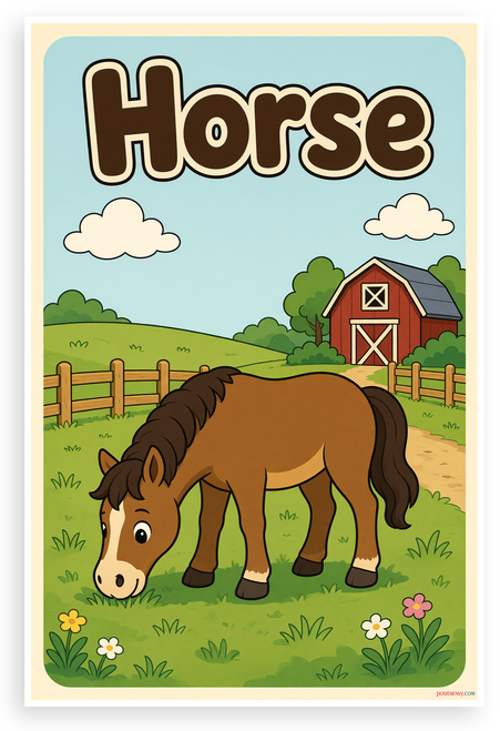 Horse Farm Animal Children's Illustration 12"x18" US Made Poster