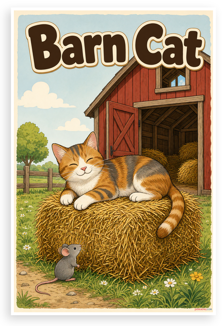 Barn Cat Children's Illustration 12"x18" US Made Poster