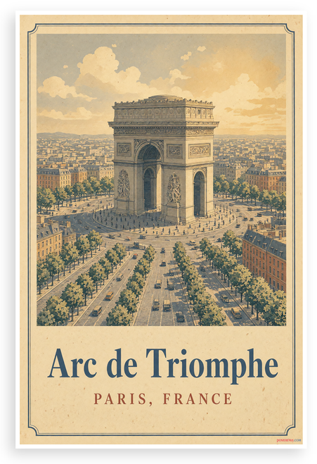 Arc de Triomphe Paris France Travel 12"x18" US Made Poster