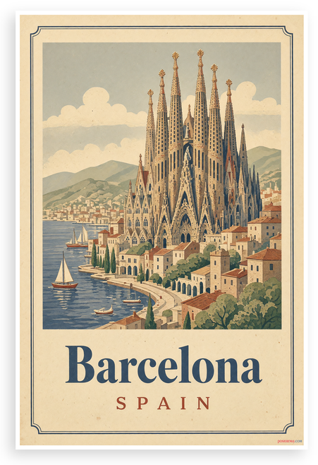 Barcelona Spain Vintage Travel Poster 12x18 US Made Poster
