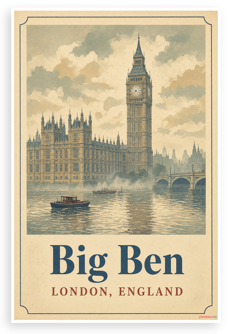 Big Ben London England Vintage Travel 12"x18" US Made Poster