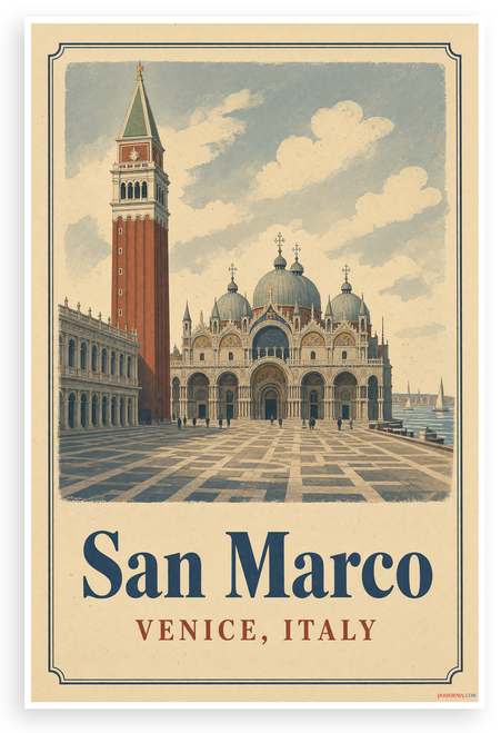 San Marco Venice Italy Vintage Travel 12"x18" US Made Poster