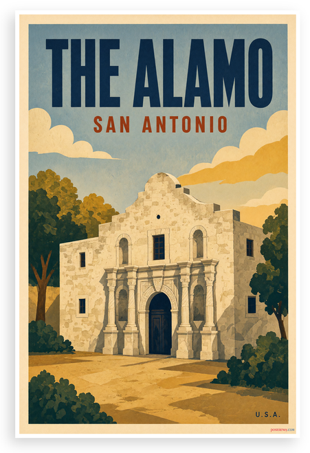 The Alamo San Antonio Vintage Travel 12"x18" US Made Poster