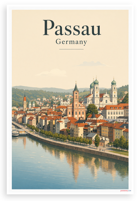 Passau Germany Vintage European River Cityscape 12"x18" US Made Poster