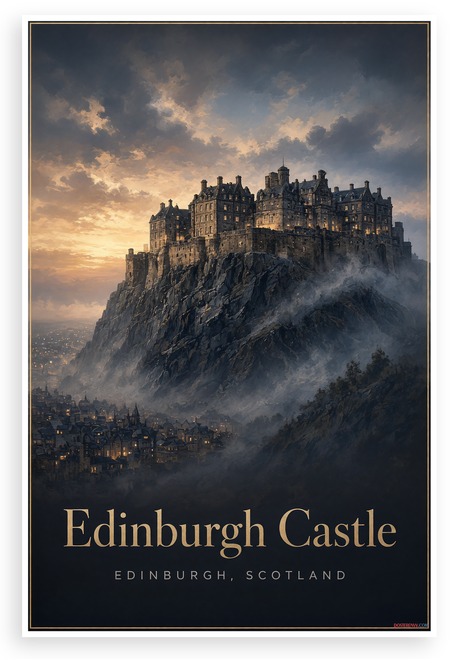 Edinburgh Castle Scotland Dusk Landscape Travel 12"x18" US Made Poster