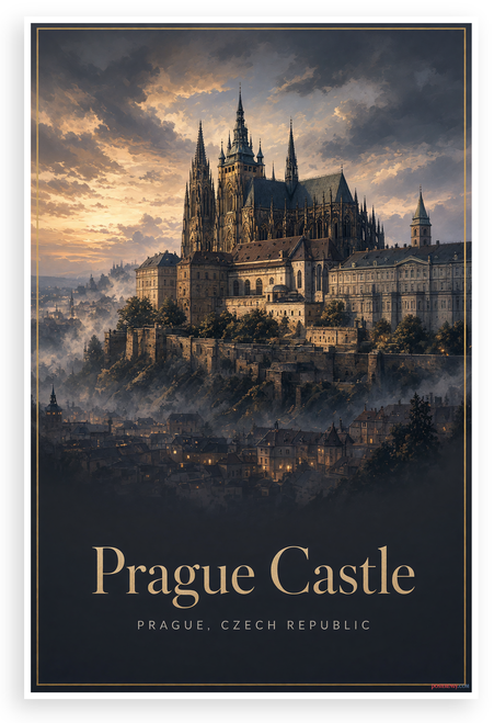 Prague Castle Dusk Landscape Architecture 12"x18" US Made Poster
