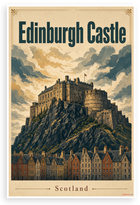 Edinburgh Castle Scotland Vintage Travel 12"x18" US Made Poster