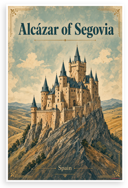Alcázar of Segovia Spain Vintage Travel 12"x18" US Made Poster