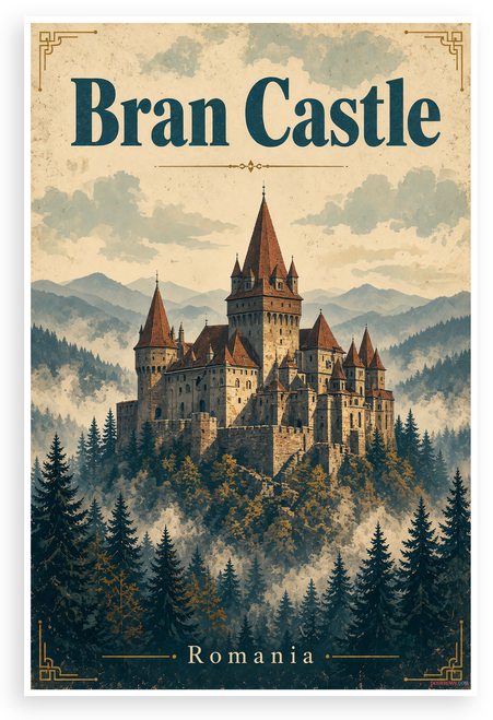 Bran Castle Romania Vintage Travel 12"x18" US Made Poster
