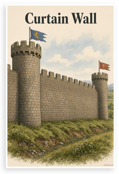 Curtain Wall Medieval Castle Architecture 12"x18" US Made Poster
