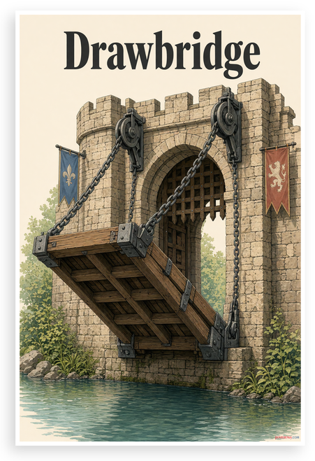 Drawbridge Medieval Castle Architecture Educational 12"x18" US Made Poster