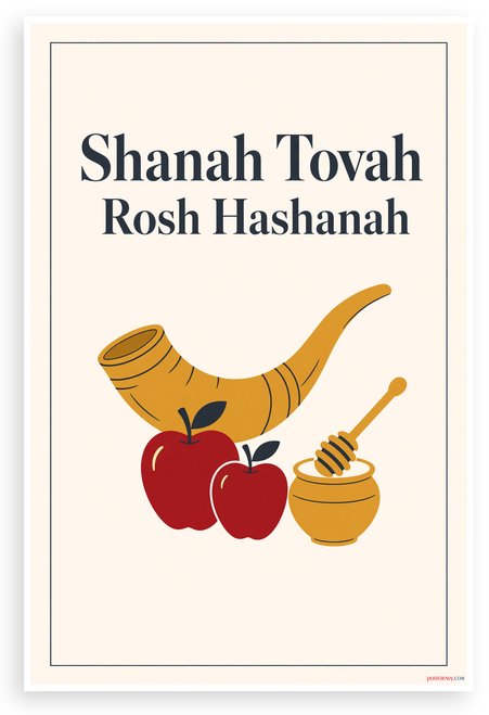 Shanah Tovah Rosh Hashanah Shofar Apples Honey Jewish Holiday 12"x18" US Made Poster