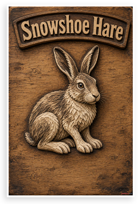 Snowshoe Hare Carved Wood Wildlife Nature 12"x18" US Made Poster