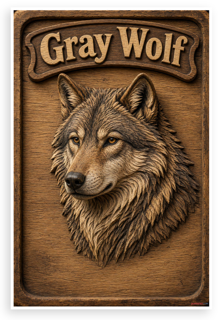 Gray Wolf Carved Wood Wildlife Nature 12"x18" US Made Poster