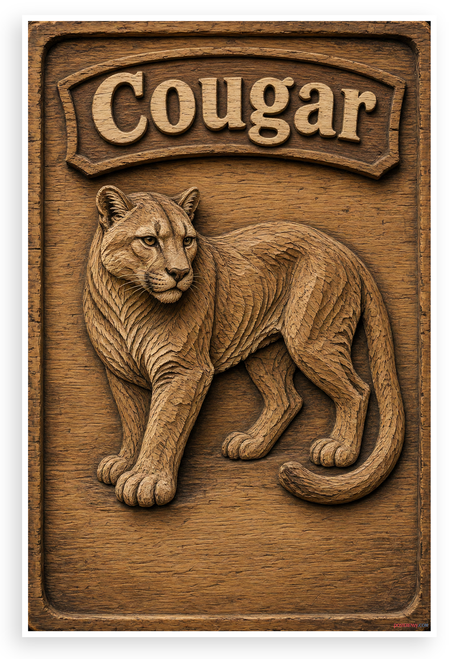Cougar Carved Wood Wildlife Nature 12"x18" US Made Poster