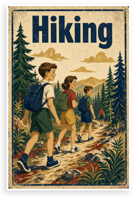 Hiking Vintage Camp Sign 12"x18" US Made Poster