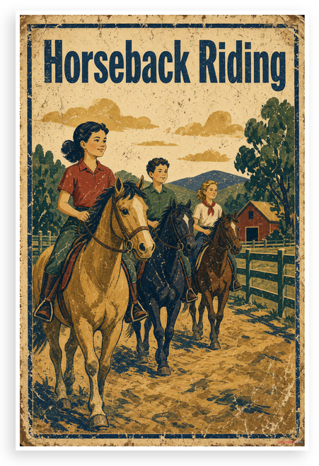 Horseback Riding Vintage Summer Camp 12"x18" US Made Poster