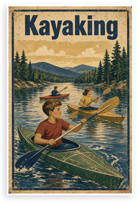 Kayaking Vintage Camp Scene 12"x18" US Made Poster