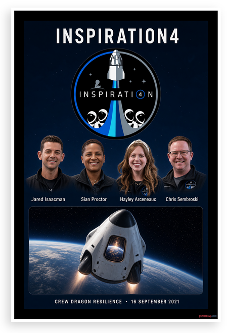 Inspiration4 Crew Dragon Resilience Space Mission 12"x18" US Made Poster