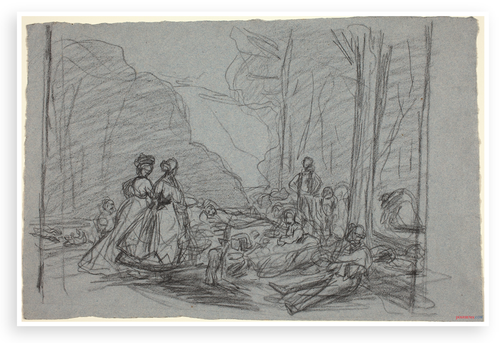 Vintage Picnic Scene Forest Gathering Sketch 12"x18" US Made Poster — Claude Monet