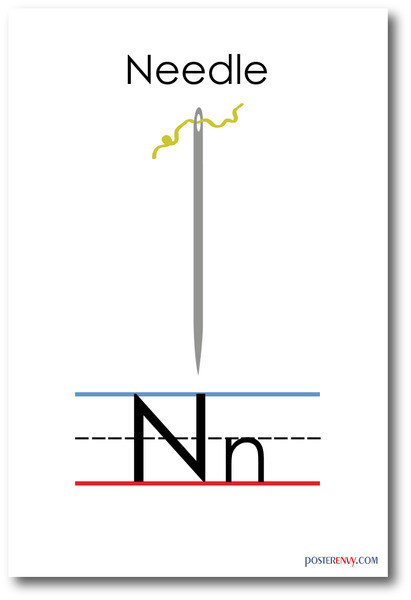 NEW LANGUAGE ARTS POSTER - The Letter N - Needle Spelling - Alphabet  POSTER