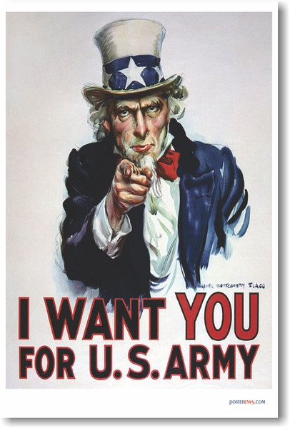 I Want You for US Army - Uncle Sam - NEW Vintage WW2 Reprint Poster