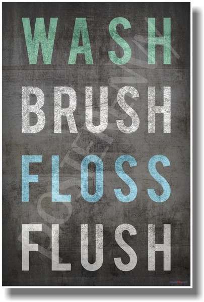 Wash Brush Floss Flush - NEW Health Poster