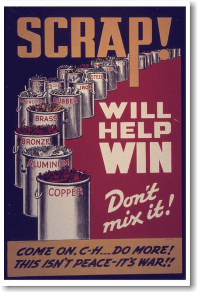 Scrap Will Help Win - NEW Vintage WW2 Reprint Poster