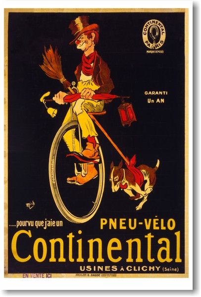 Continental Unicycle - NEW Vintage Reprint Poster