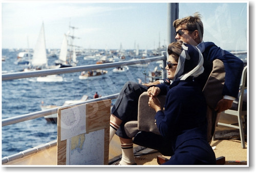 Watching the Americas Cup Race Mrs. Kennedy & President John F. Kennedy Off Newport RI aboard the USS Joseph P Kennedy Jr - NEW Famous Person Poster