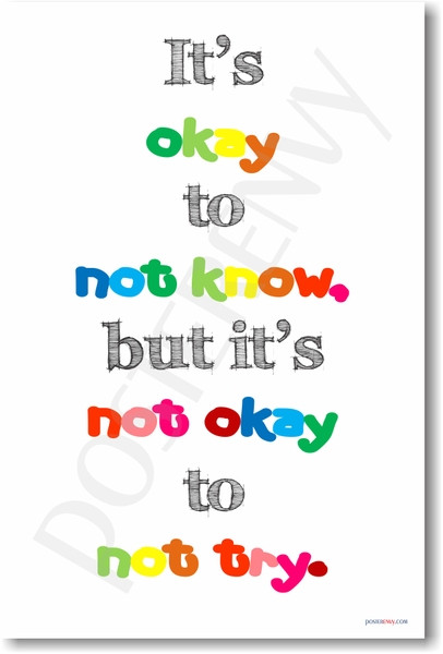 It's Okay To Not Know But It's Not Okay To Not Try - NEW Classroom Motivational PosterEnvy Poster

 