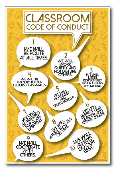 Classroom Code of Conduct - NEW Motivational School Behavior Polite PosterEnvy Work Listen Respectful Trustworthy Poster 