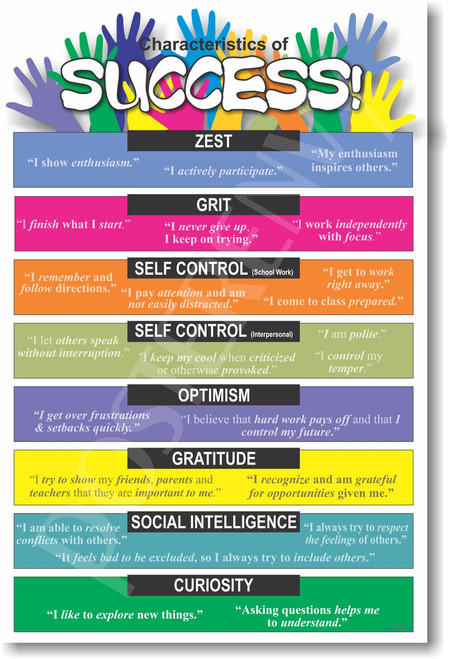 Characteristics of Success Classroom School Student Teacher Positive Motivational Grit Curiosity Poster (cm266) 