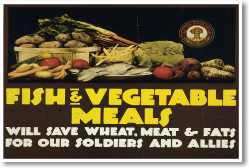 PosterEnvy vintage fish vegetables pescatarian vegetarian poster world war 2 ww2 propaganda war effort