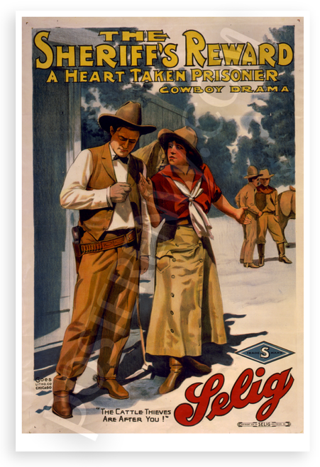 The Sheriff's Reward A Heart Taken Prisoner Cowboy Drama Vintage 12x18 US Made Poster