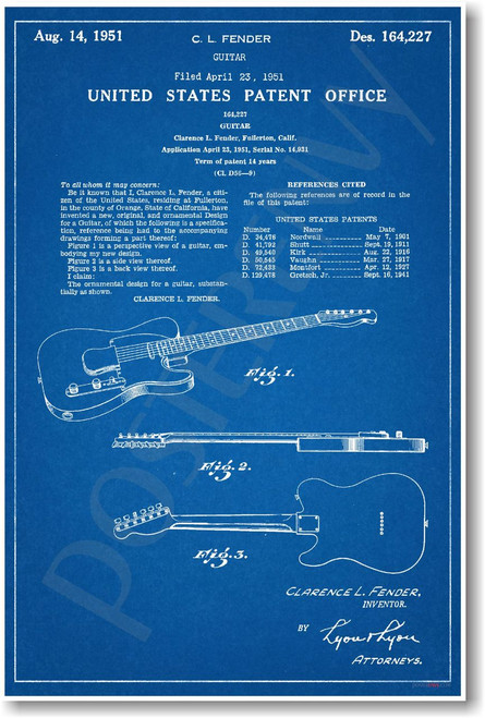 Fender Telecaster Electric Guitar Patent - NEW Famous Invention Blueprint PosterEnvy Poster (fa118)