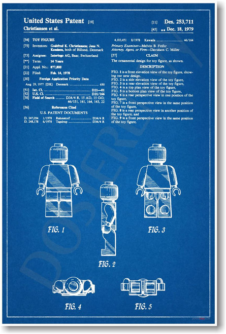 Lego Figure Patent - NEW Famous Invention Blueprint Patent Poster (fa121)