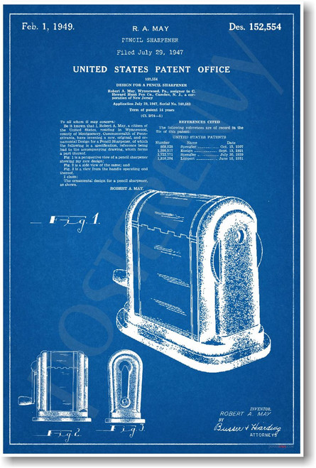School Classroom Pencil Sharpener Patent - NEW Famous Invention Patent Blueprint Poster