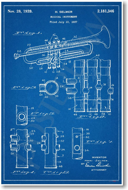 Trumpet Patent - NEW Famous Invention Patent Poster (fa129)