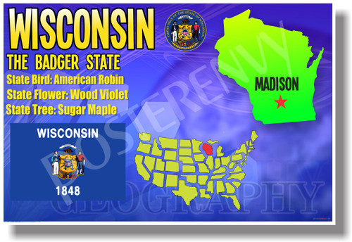 Wisconsin Geography - NEW U.S Travel Poster (tr556)