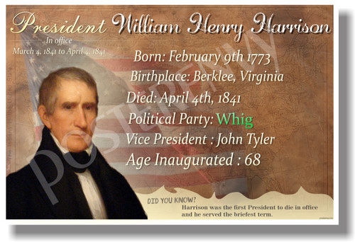 Presidential Series - U.S. President William Henry Harrison - New Social Studies Poster