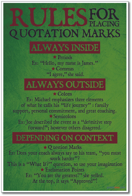 Rules for Placing Quotation Marks - NEW Classroom Language Arts POSTER (rw202) PosterEnvy