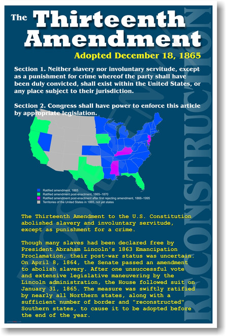 Reconstruction 13th Amendment President Lincoln Slavery Constitution Government U.S. Civil War History NEW POSTER (ss162)