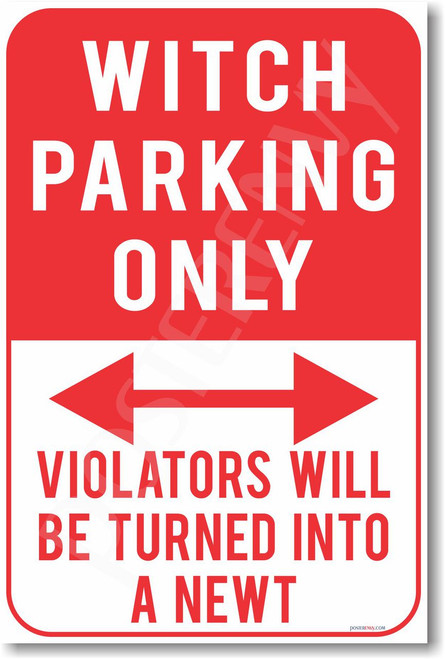 Witch Parking Only Violators Will Be Turned Into a Newt NEW Humor Joke Poster (hu369) Harry Potter Ron Weasley Hermione Granger JK Rowling auto gift