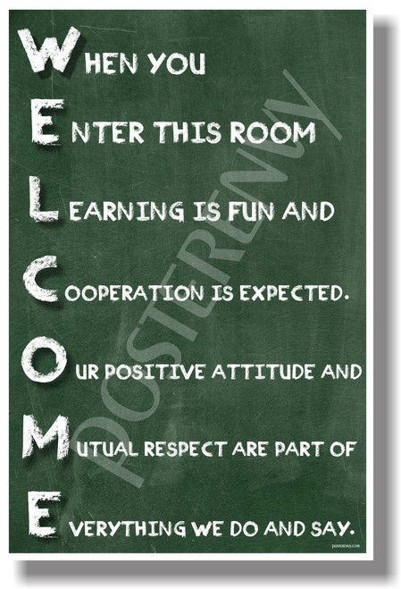 Welcome When You Enter This Room chalkboard New Classroom Motivational Poster (cm1185) learning teachers students friendly