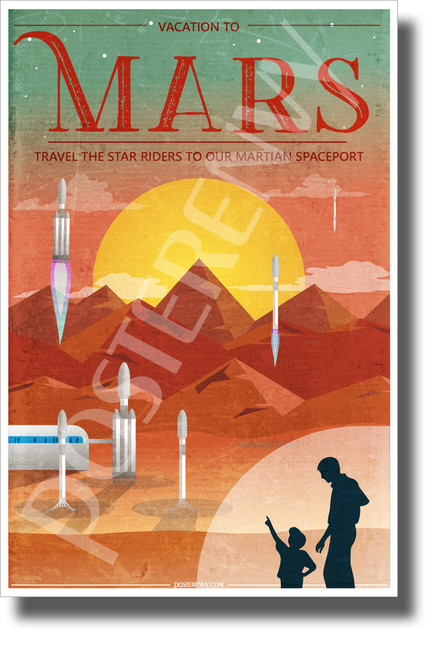 Vacation to Mars - NEW Humor Novelty Vintage Style POSTER